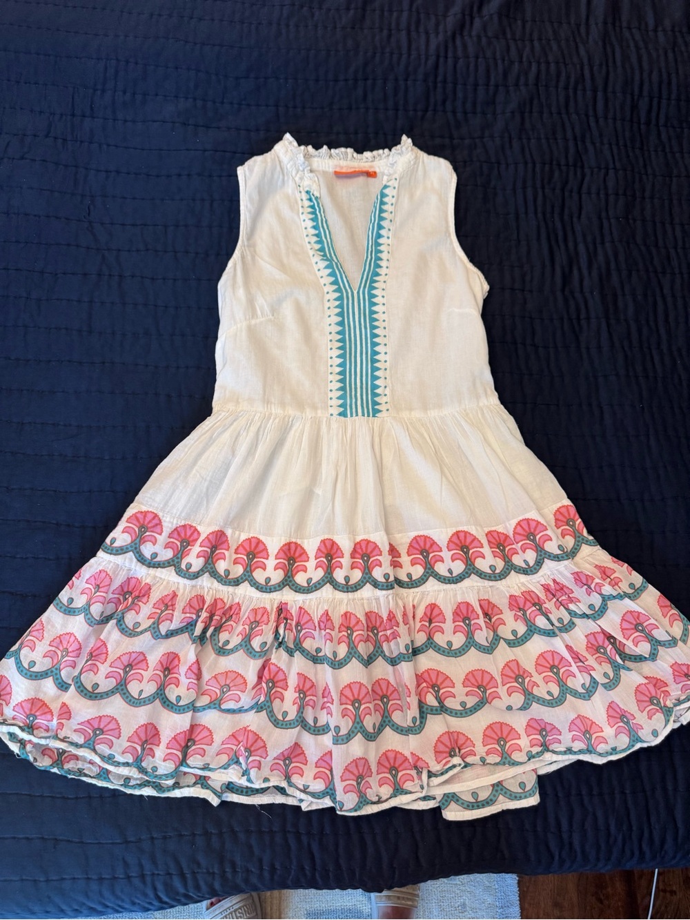 Oliphant White Cotton Sundress with Pink & Teal Print
